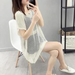 Women's Sweaters Loose Hollow Bat Knit Sweater Thin Tops Solid Color Summer Fat Mm Large Size T-Shirt Jacket Tide Q16
