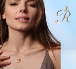 Minimalist Cursive Initial Alphabet R English pendant Necklace tiny word Letter monogram charm Metal Engagement friend woman mothe1694314