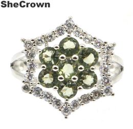 Cluster Rings 20x20mm Romantic Created Green Amethyst White Sapphire CZ Gift For Sister Silver6282589