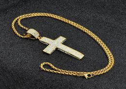 Religion Gold Color Iced Out Necklace Paving Cz Stainless Steel Crucifix Pendants Necklaces Jewelry Men Wome2738361