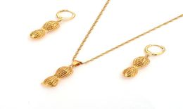 18 k Solid Fine Gold GF Dubai India peanut vintage dangle Earrings Necklace Jewelry Sets Women Girls party jewellery7596862