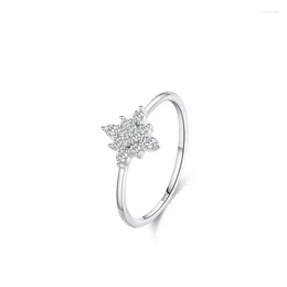 Cluster Rings S925 Sterling Silver Simple Personalised Snowflake Sparkling Diamond Ring Women's Elegant And Sweet Thin RingSmall Versatile