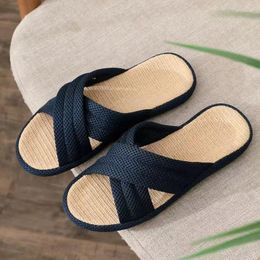 Slippers Man's Summer Four Seasons One Word Linen Soft Sole Non Slip Sweat-Absorbing Silent Home