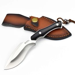 Nepal Wood Handle Outdoor Hunting Knife Camping Fishing Barbecue Meat Cutting D2 Steel Fixed Blade Knife With Leather Sheath