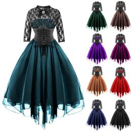 Casual Dresses Halloween Gothic Dress For Women Lace Patchwork Vintage Crosets A Line Swing Medieval Costume Ball Paty Gown Vestidos