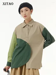Women's Blouses XITAO Hit Color Blouse Fashion Women Patchwork Small Fresh Full Sleeve Irregular Single Breast Minority Loose Shirt WLD8748