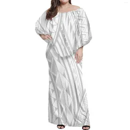 Party Dresses Customised Mother Day Clothing Polynesian Tribal White Frill Half Shoulder Hawaiian Dress With Shawl