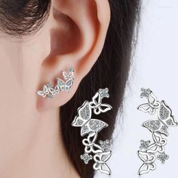 Stud Earrings Female Luxury 925 Sterling Silver Heart Bow Charm Ear For Women Girl Jewellery Gift Christmas