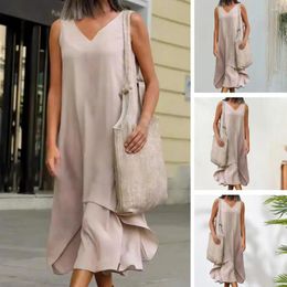 Casual Dresses Women Midi Dress Stylish V Neck For Double-layered Patchwork A-line Design Shopping Vacation