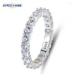 Cluster Rings JEWEPISODE 925 Sterling Silver 3MM Round Lab Sapphire Diamond Wedding Band Engagement Ring For Women Fine Jewellery Wholesale