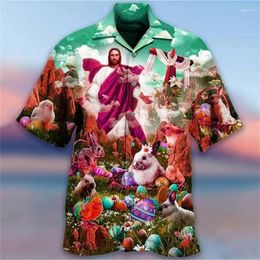 Men's Casual Shirts Summer Harajuku 3D Jesus Bless Everyone Printing Christian Spiritual Totem Graphic Short Fashion Blouses