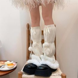 Women Socks Cute Solid Colour Japanese Vintage Lace Flares Winter Sweet Knit Y2K Covers JK Lolita Boot Cuffs