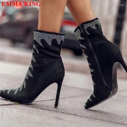 Boots Women Ankle Autumn Winter Crystal Short Design Party Shoes 2024 High Heels Botas De Mujer Female Botines