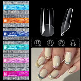 600Pcs Full Cover Tips Press on Nails Coffin Clear Fake Nails Acrylic UV Gel Nails Extension System Oval Sculpted Soft Gel Tips 240430