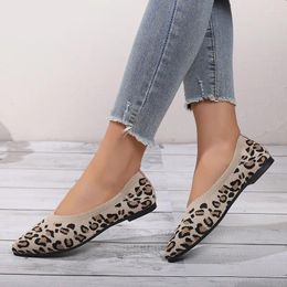 Casual Shoes 2024 Spring And Autumn Fashion Pointed Shallow Mouth Fabric Leopard Print Outwear Women's Large Flat Sole Single Shoe Women