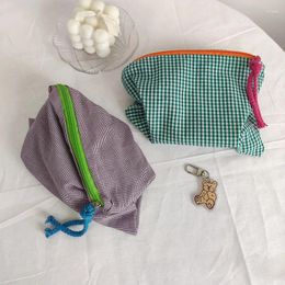 Cosmetic Bags Women Plaid Printing Handbag Fashion Cotton Zipper Pouch Multipurpose For Travel Bath Organiser Toiletry
