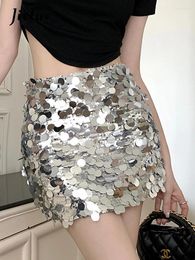 Skirts Sexy Sequin Solid Colour Tight Hip Mini Slim A-line High Waist Party Club Women's Fashion Female Streetwear