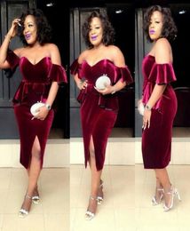 Burgundy Velvet Plus Size Prom Dresses South African Sexy Off Shoulder Evening Gowns Peplum Formal Party Vestidos Custom Made9289295