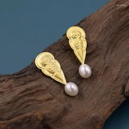 Dangle Earrings Sterling Silver Jewelry Chinese Style Wenchuang Retro Relief When Lu Shape Pearl