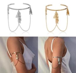 Bangle Arm Chain Retro Boho Leaves Upper Cuff Armband Slave Bracelet Jewellery Bracelete De Esqueleto Pulseras4470269