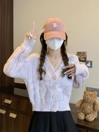 Women's Knits 2024 Chic Short Sweet Knitted Cardigan Sweater Long Sleeve Cute Spring V-neck Fashion Knitting Cardigans Female Open Stitch