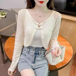Women's Knits Summer Thin Style Shawl Chinese Slim Fit Short Top Versatile Hollow Small Shirt Sunscreen Cardigan Coat Women Tops