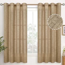 Tulle Sheer Curtain for Living Room Beige Faux Linen Kitchen Natural Textured Light 240429
