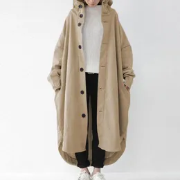 Women's Trench Coats Women Coat Stylish Winter With Hood Long Sleeves Pockets Fashionable Ankle-length Outerwear For Cold Weather