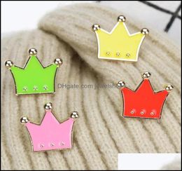 Pins Brooches Color Crown Shape Brooch Pin Unisex Alloy Drop Oil Sweater Clothes Lapel Pins Europe Women Bag Hat Cowboy C Jewelsho9320707