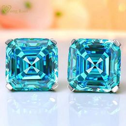 Stud Earrings Wong Rain 925 Sterling Silver Asscher Cut 10 10MM Aquamarine Citrine Gemstone For Women Fine Jewelry