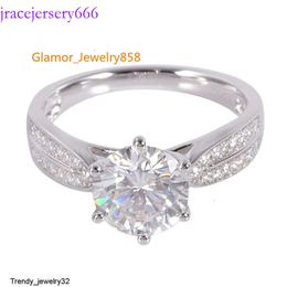 White Gold Plated Engagement 6.5mm 4H Bright moissanite Diamond Sterling Sier Women ring for Gift