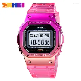 Wristwatches SKMEI Fashion Colourful Watch Men Women Transparent Sports Wrist Watches Casual Waterproof Cold Light Stopwatch