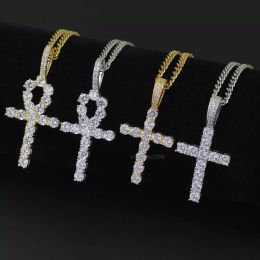 Hip Hop Cross Diamonds Pendant Necklace for Men Women Gift designer Necklace Jewelry couple necklace Gold Plated Copper Zircons Cuban Link Chain for girlfriend gift