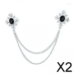 Brooches 2xMen's Brooch Lapel Fashion Women Rhinestone Chain For Shirts Coat Tie Silver Black