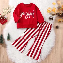 Clothing Sets Christmas Kids Children Baby Girl Clothes Fall Winter 2024 Sportswear Letters Shirt Bell-Bottoms Trousers Outfit