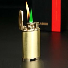 Customised Product Patterns Green Fire Lighter Windproof Jet Flame Without Gas Lighter With Double Fire Two Torch