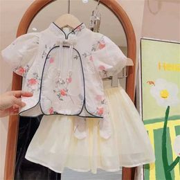 Clothing Sets Girls Suits Summer Retro Girls Shirts+Skirt Princess Kids Clothing Sets Birthday Party Children Clothes Two Piece Set 2-7Yrs