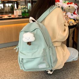 Backpack Solid Colour Zipper Schoolbag Cloud Pendant Large Girls Travel Bag College Female Laptop For Schoolbags