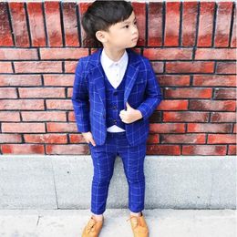 Clothing Sets Boy's Suits Spring Autumn Suit For Wedding Boy Party Plaid 3pieces Coat Vest Pants Children Birthday 3-10T