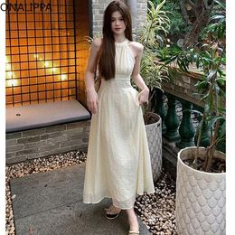 Casual Dresses Onalippa Halter Bow White Dress Gentle Wind Off-shoulder Korean Patchwork High Waist Sweet Vestidos Women