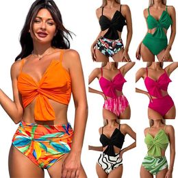 Women's Swimwear 2024 Summer Swimming Suit One Piece Mother Daughter Big Bow Bikini Beach Print Parent Child Split Swimsuit