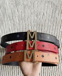 Luxury designer M Gold buckle Belt Fashion Genuine Leather Women Black red Belts For men Letter classical strap 105125cm7450434