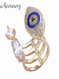 925 Sterling Silver Zircon Full Stone Crystal Evil Eye Ring Big Crystal Gold Ring For Women European Fashion Jewellery 2104124361190