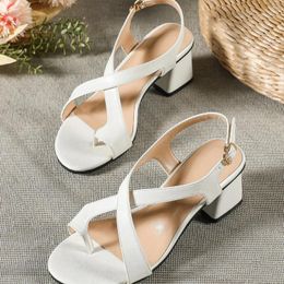 Dress Shoes Elegant White Women's Mid-Heels Sandals Fashion Open Toe Sillpers Lady Beach Comfortable XQ427-1