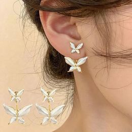 Stud Earrings 1Pair Korean Style White Glaze Butterfly Pendant For Women Fashion Attractive Party Jewelry Birthday Gift