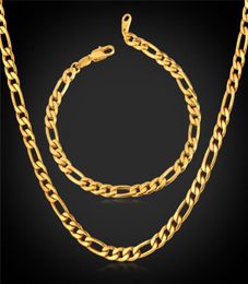 New Trendy Figaro Chain Stainless Steel Necklace Sets 18K Real Gold Plated Chunky NecklaceBracelet Men Jewellery YS2266589496