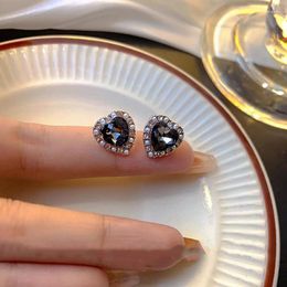 Stud Earrings 1Pair Fashion Small Black Crystal Zircon Heart For Women Simple Cute Korean Style Love Party Jewelry Gift