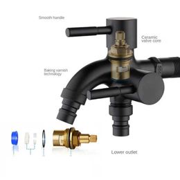 Bathroom Sink Faucets Bathroom 304 Double Tap Multifunctional Stainless Steel Two Way Tap Black with Nozzle Washing Machine Bidet Faucets Taps