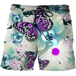 Men's Shorts Plaid Color Block Resort 3D Printed Butterfly Swimming Pants Elastic Drawstring Hawaiian Style Beach