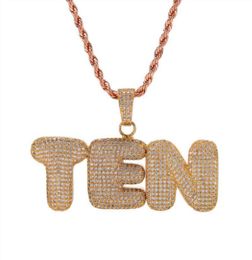 AZ 09 Custom Name Bubble Letters Necklaces Pendant Charm For Gold Silver Gold Rose Color Cubic Zircon Rope Chain Hip Hop Jewel6230663